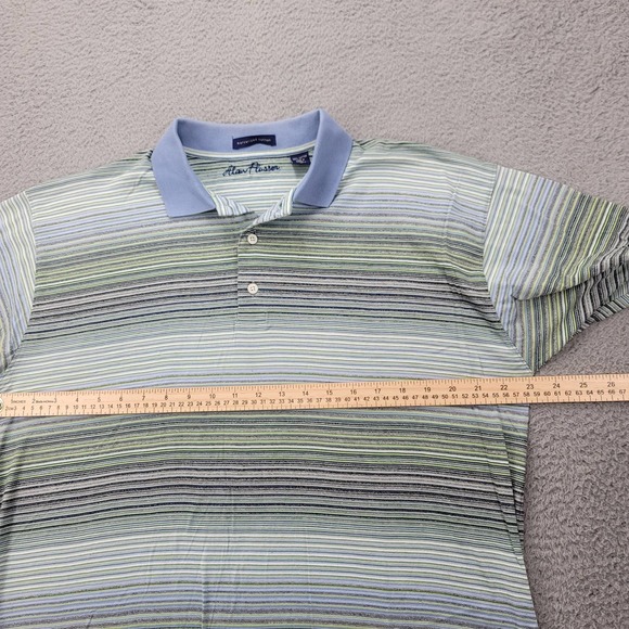 Alan Flusser Shirt Mens Medium Green Striped Polo‎ Golf Classic - Picture 11 of 12
